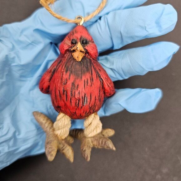 Vintage Bert Anderson Christmas Cardinal Bird Ornament 2002 Dangle Jute Folk Art - Picture 14 of 14